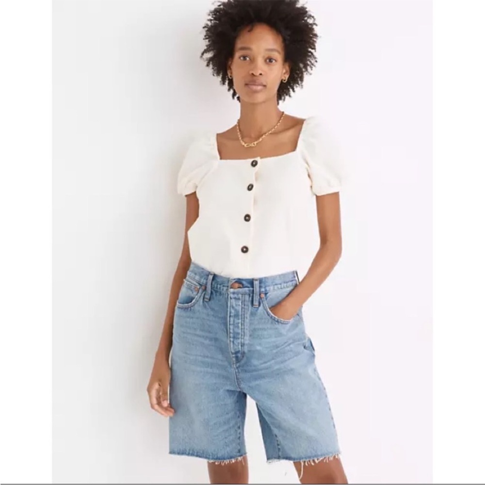 Madewell Cream Jacquard Square Neck Puff Sleeve Top Size S